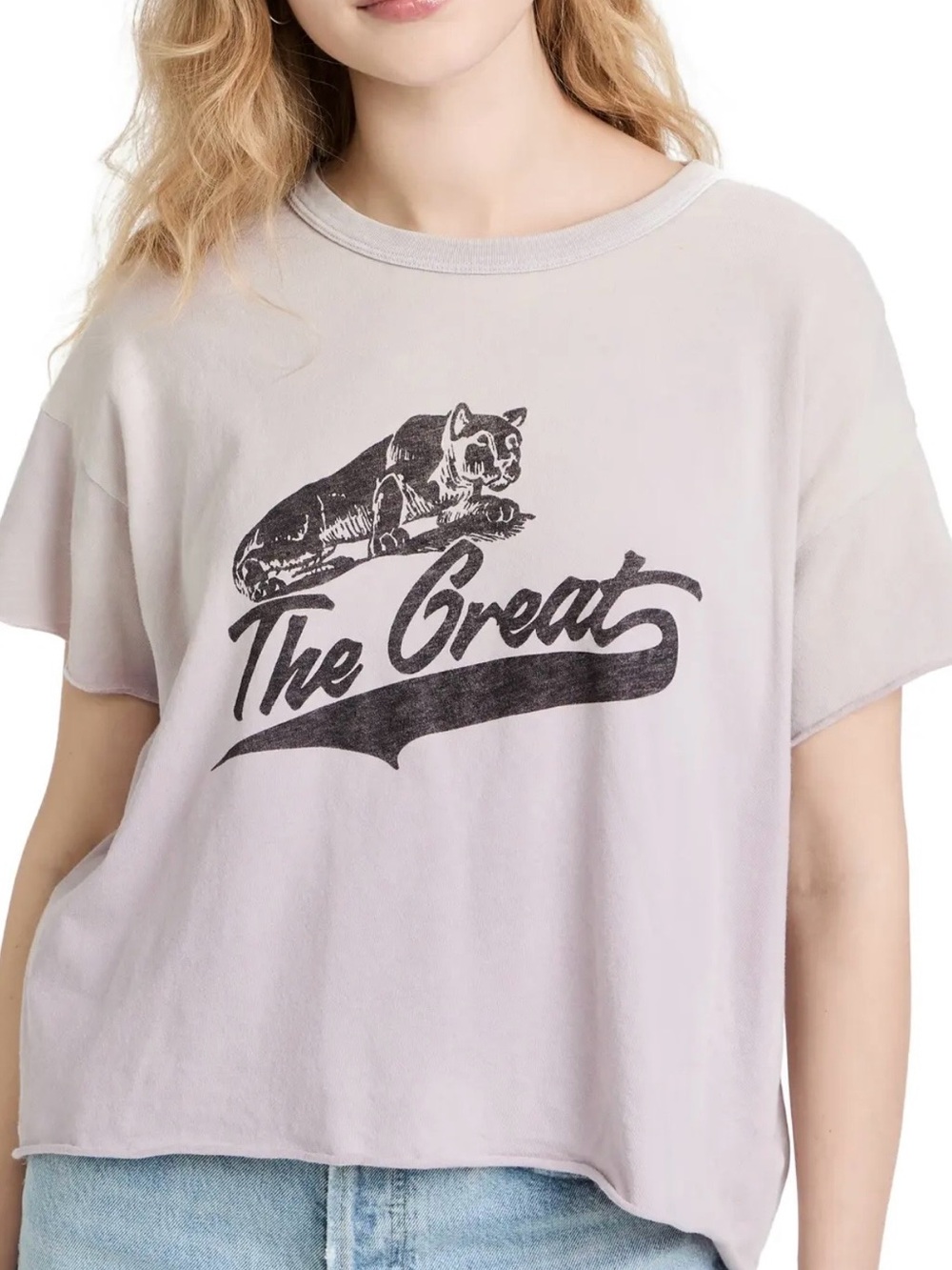 THE GREAT. Vintage Cat Graphic Tee - Pale Lavender